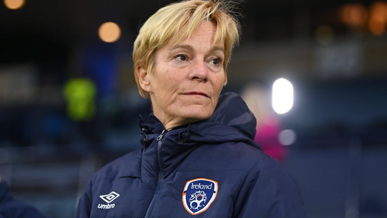 Scotland , United Kingdom - 11 October 2022; Republic of Ireland manager Vera Pauw before the FIFA Women's World Cup 2023 Play-off match between Scotland and Republic of Ireland at Hampden Park in Glasgow, Scotland. (Photo By Stephen McCarthy/Sportsfile via Getty Images)