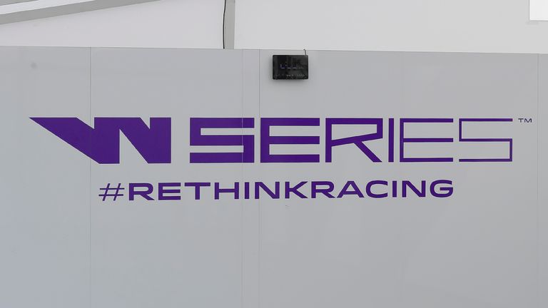 MIAMI GARDENS, FL - MAY 06: Series sponsor logos in the paddock prior to the W Series race qualification on May 7, 2022 at the Miami International Autodrome in Miami Gardens, Florida.  (Photo by David J. Griffin/Icon Sportswire)
