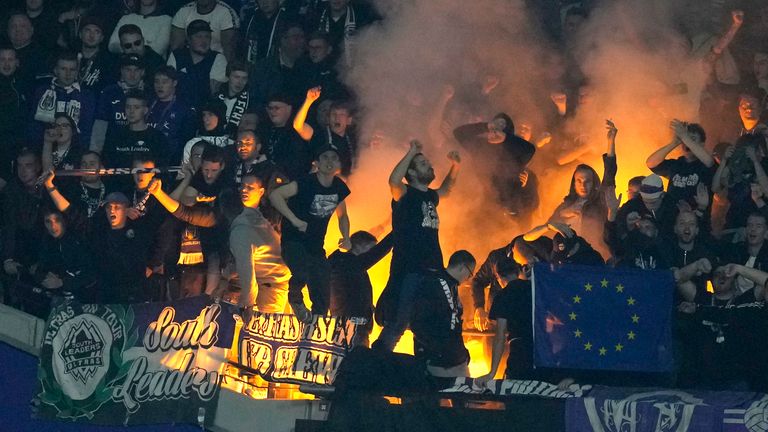 Anderlecht fans set off flares in the stands