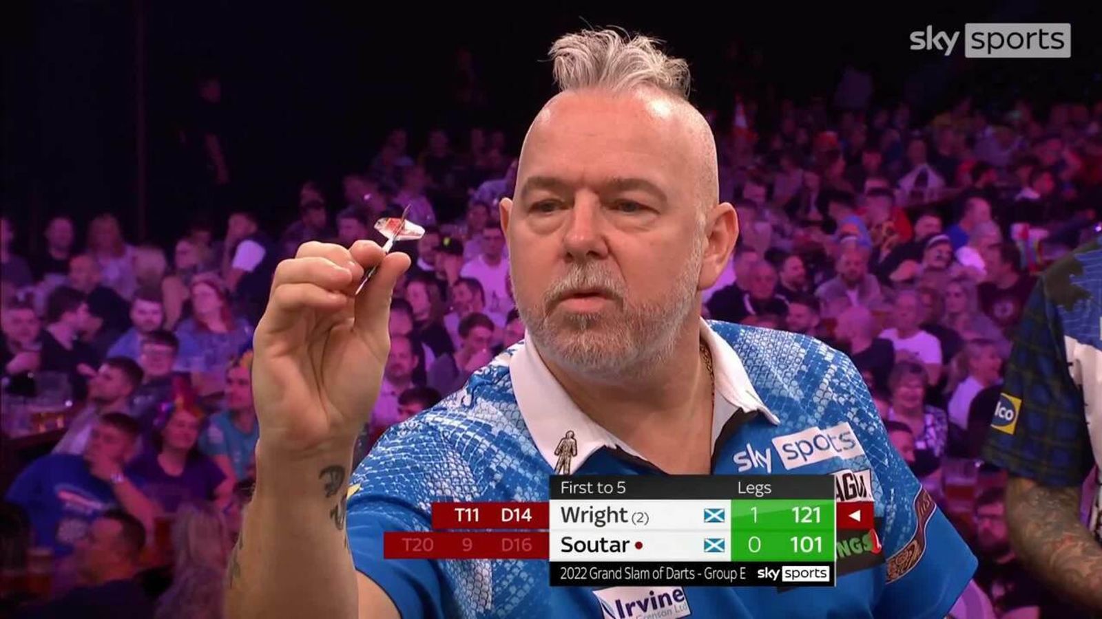 Peter Wright hits superb 121 checkout at the Grand Slam of Darts ...