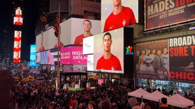 Ronaldo takes over Times Square to unveil wax figure