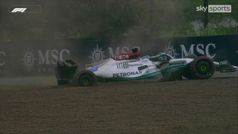 George Russell perdió el control de su Mercedes y quedó varado en la grava, lo que provocó la bandera roja durante la Q3 en Brasil.