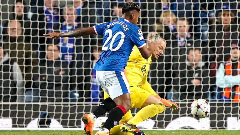 Alfredo Morelos misses a chance to score for Rangers