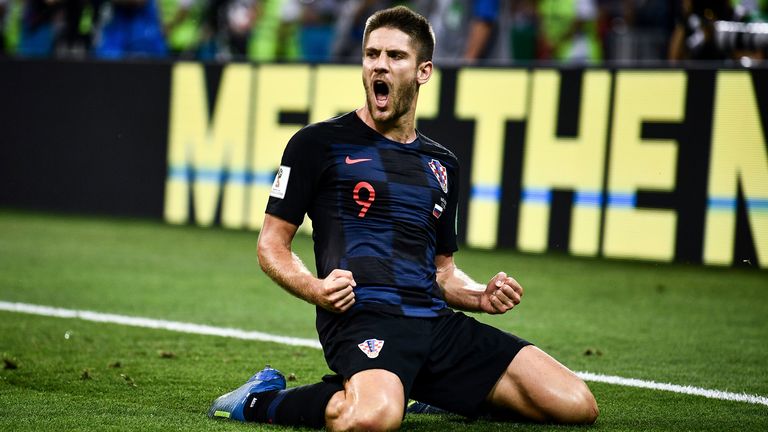 Andrej Kramaric reacts after scoring against Russia in the 2018 World Cup quarter-final