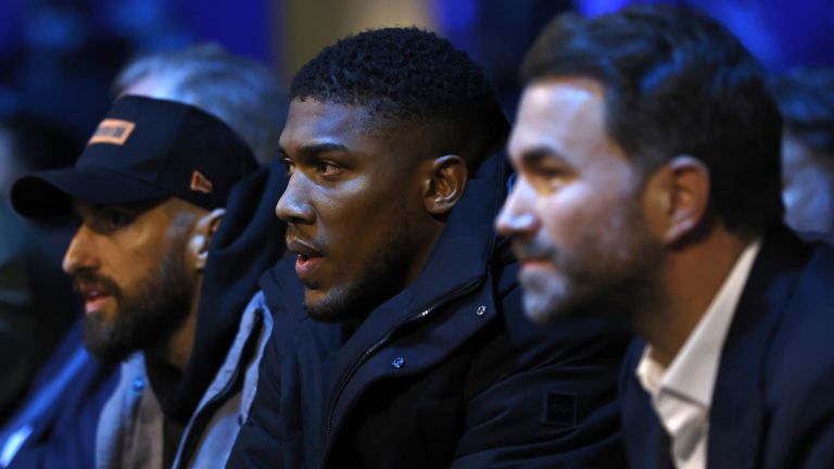 Anthony Joshua was ringside to walk the fight