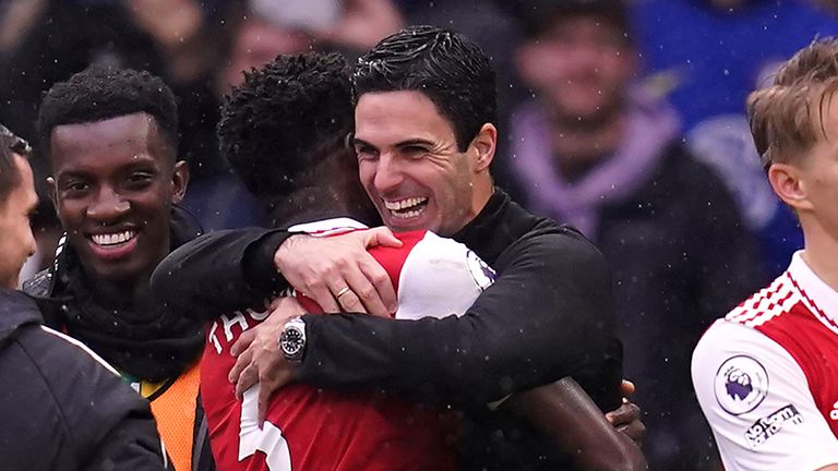 Mikel Arteta celebrates Arsenal's win at Chelsea
