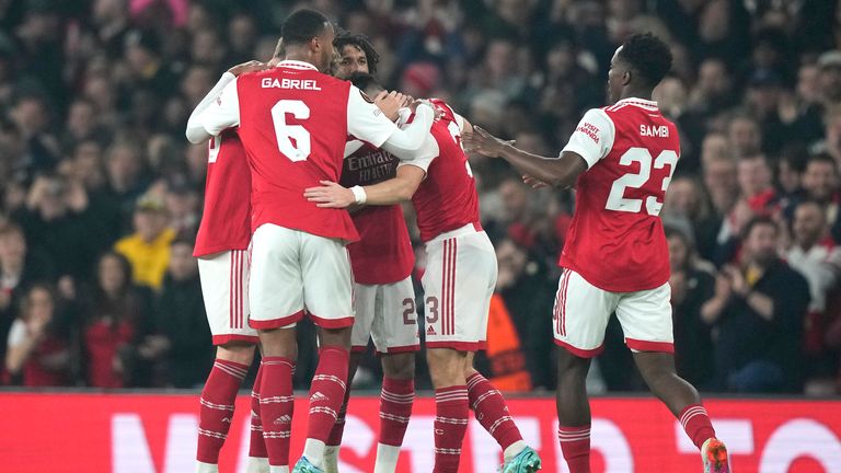 Tierney celebrates scoring his first goal of the season