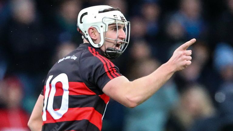 20 November 2022; Dessie Hutchinson of Ballygunner celebrates after scoring his side's first goal during the AIB Munster GAA Hurling Senior Club Championship Semi-Final match between Na Piarsaigh and Ballygunner at TUS Gaelic Grounds in Limerick. Photo by Michael P Ryan/Sportsfile