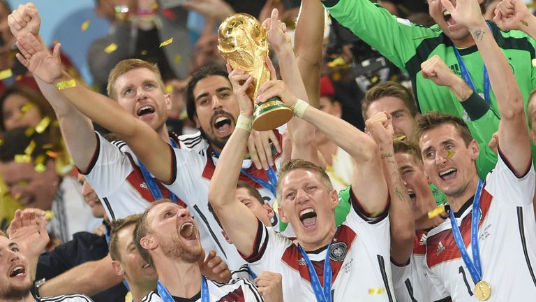 Bastian Schweinsteiger Germany lifts the trophy for Germany in 2014