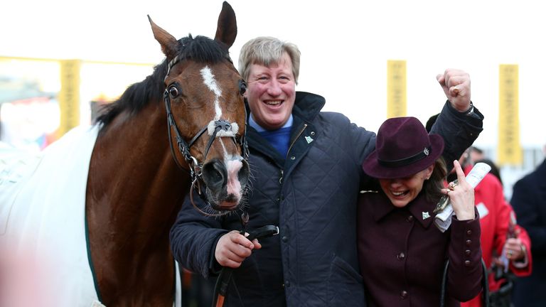 Trainer Ben Case celebrates winning at the Cheltenham Festival