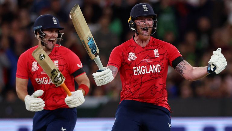Ben Stokes celebrates England&#39;s T20 World Cup victory (Associated Press)
