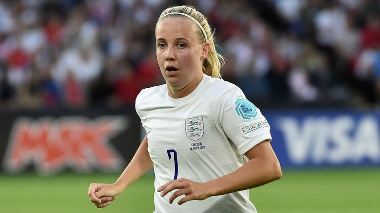 England's Beth Mead during the Women Euro 2022 semi final soccer match between England and Sweden at the Bramall Lane Stadium in Sheffield, England, Tuesday, July 26, 2022.