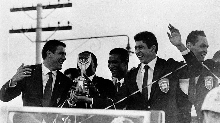 Brazil parade the Jules Rimet trophy after winning World Cup 1962