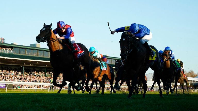 Victoria Road (left) gets the better of William Buick on Silver Knott to win the Breeders' Cup Juvenile Turf