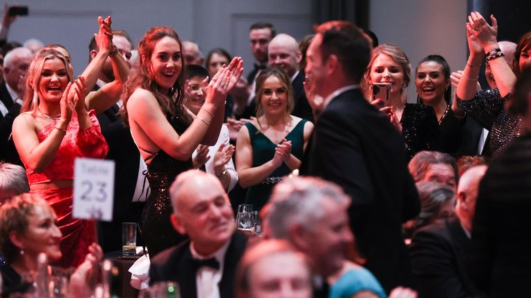  Brian Dowling is congratulated by his players after winning the Manager of the Year Award
