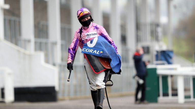 Bryony Frost heads back into the weighing room after riding Storm Arising to victory at Chepstow