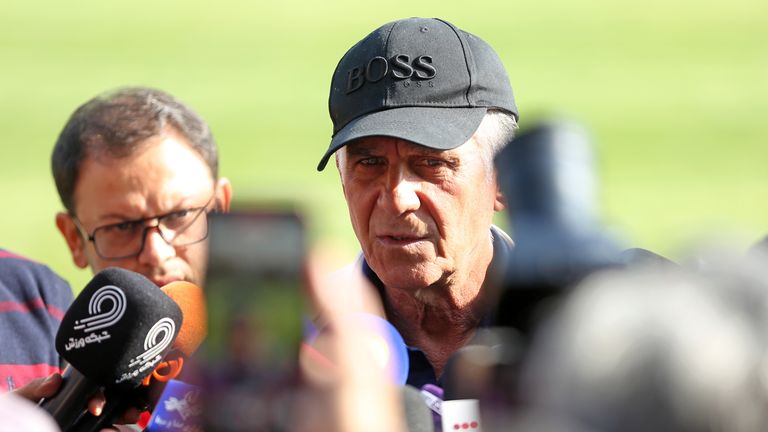 Head coach of Iran, Carlos Queiroz, speaks to press in Tehran