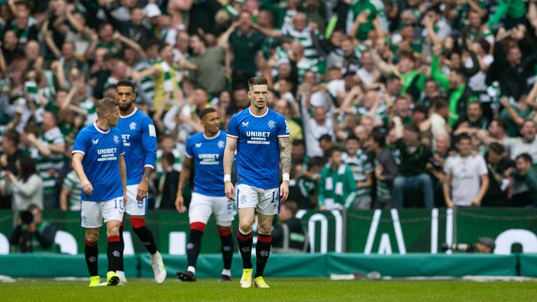 Celtic beat Rangers 4-0 in their first Old Firm clash of the season to move five points clear.