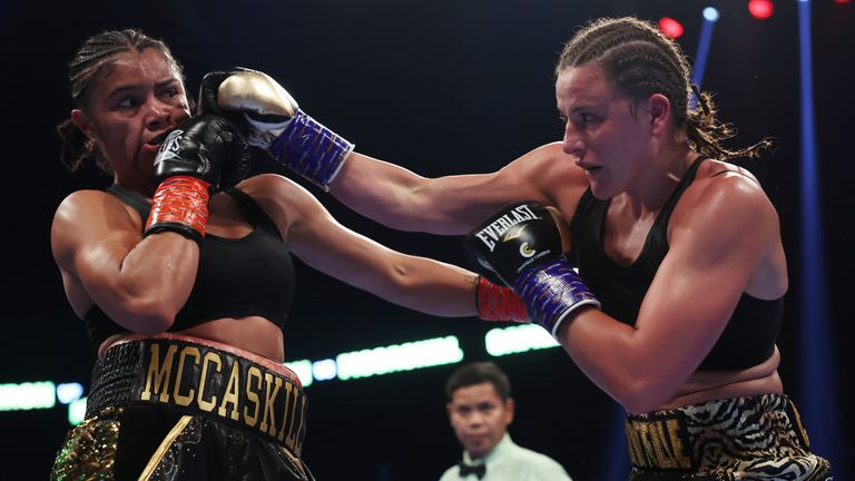 Abu Dhabi, United Arab Emirates: Chantelle Cameron vs Jessica McCaskill,  WBA, WBC, IBF & WBO Super Lightweight World Title..5 November 2022.Picture By Mark Robinson Matchroom Boxing.