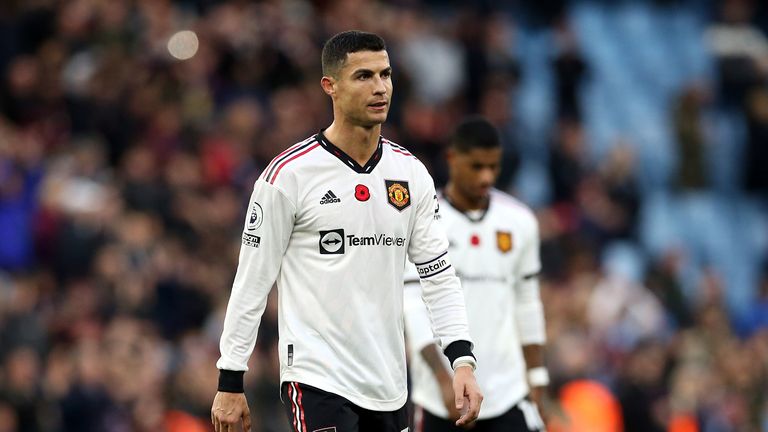 Cristiano Ronaldo looks dejected following Manchester United&#39;s defeat to Aston Villa