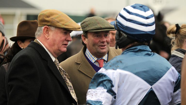 Walters (left) with trainer Nicky Henderson ahead of Oscar Whiskey's run in the Welsh Champion Hurdle