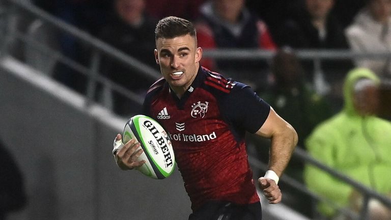 10 November 2022; Shane Daly of Munster on his way to scoring his side's first try during the match between Munster and South Africa Select XV at P..irc Ui Chaoimh in Cork. Photo by David Fitzgerald/Sportsfile