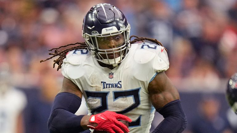 Tennessee Titans running back Derrick Henry plays against the Houston Texans in an NFL football game Sunday, Oct. 30, 2022, in Houston. (AP Photo/Eric Christian Smith)