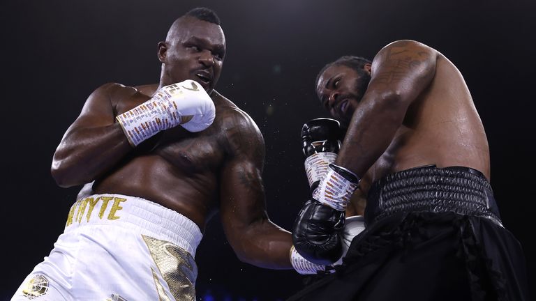Dillian Whyte lands a shot on Jermaine Franklin during the heavyweight bout