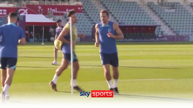 Harry Kane leads England training ahead of their match against Wales