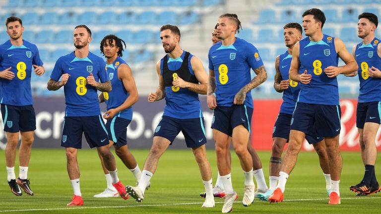 England players in their first training session at the World Cup