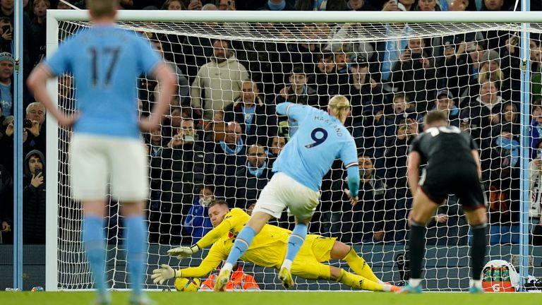 Haaland scores his side's second goal from spot