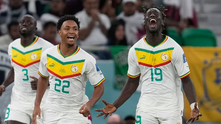 Senegal&#39;s Famara Diedhiou celebrates after scoring his side&#39;s second goal
