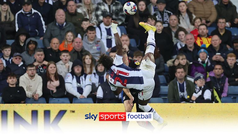 Brandon Thomas-Asante scores a spectacular overhead kick for West Brom in their 2-0 win at home to Stoke.