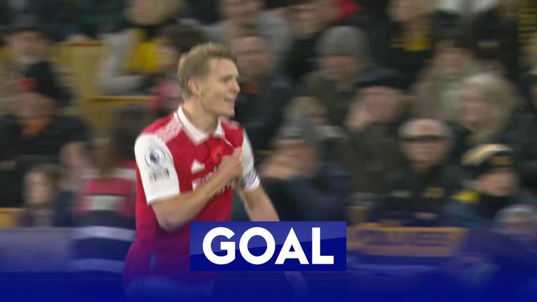 Martin Odegaard is left with a simple finish to open the scoring after Arsenal find a way through the Wolves defence.