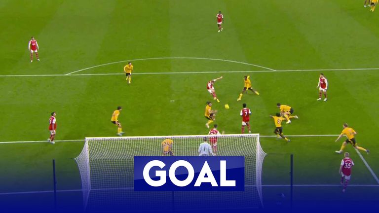 Martin Odegaard scores his second goal of the game to give Arsenal breathing space against Wolves.