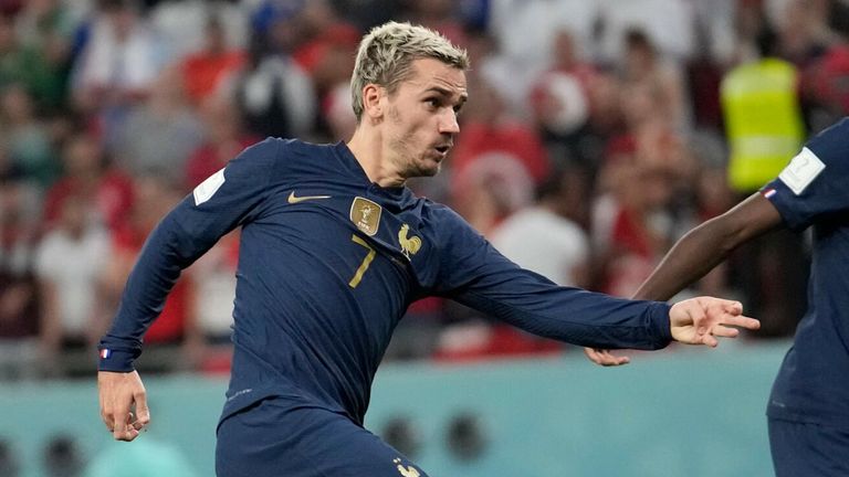 Antoine Griezmann shoots into the net but his effort is disallowed by VAR