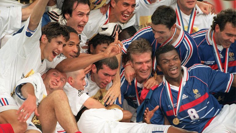 France celebrate after defeating Brazil 3-0 in Paris