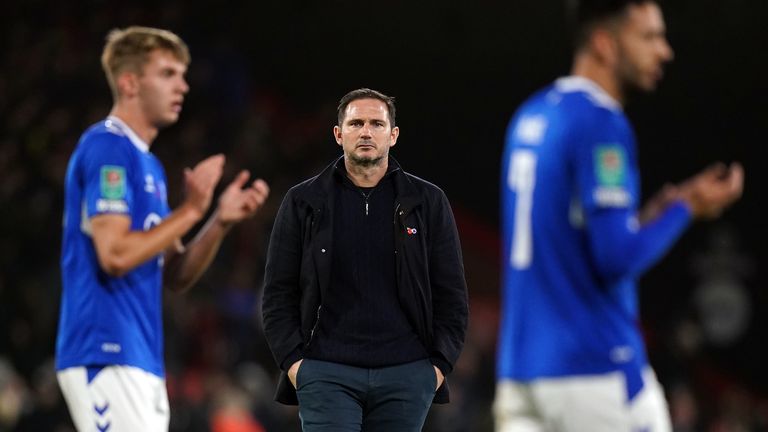Frank Lampard looks on following Everton&#39;s Carabao Cup exit