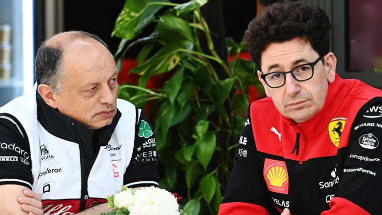 Alfa Romeo team principal with Ferrari counterpart Mattia Binotto