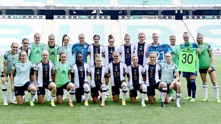 During the September international fixtures, Ann-Katrin Berger's Germany teammates took a team photo with two of her shirts after she announced her cancer diagnosis 