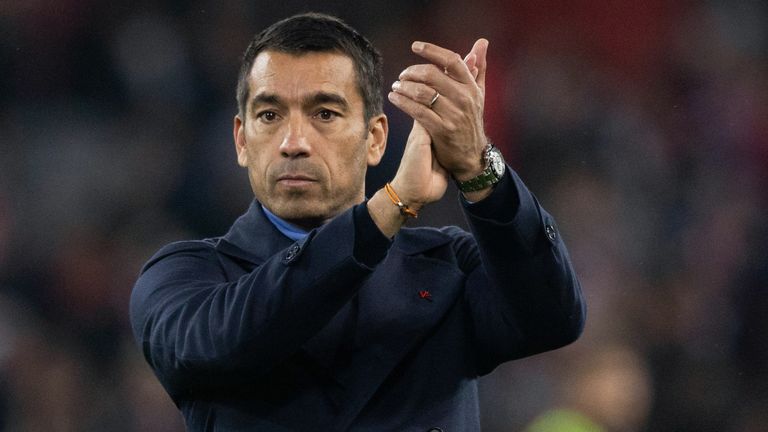 LIVERPOOL, ENGLAND - OCTOBER 04: Rangers manager Giovanni van Bronckhorst at full time during a UEFA Champions League match between Liverpool and Rangers at Anfield, on October 04, 2022, in Liverpool, England. (Photo by Craig Williamson / SNS Group)