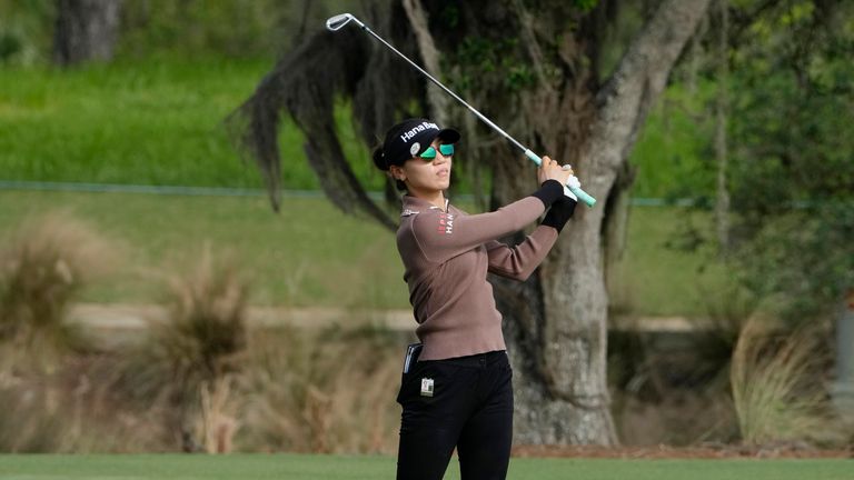 Lydia Ko watches her second shot from the ninth fairway during the second round of the LPGA CME Group Tour Championship golf tournament, Friday, Nov. 18, 2022, at the Tiburón Golf Club in Naples, Fla.