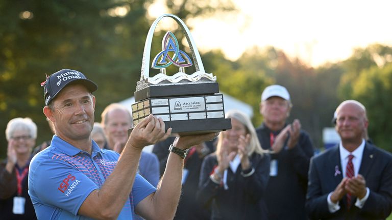 Padraig Harrington broke the 72-hole scoring record on the PGA Tour Champions, finishing on 27-under to beat Alex Cejka, who triumphed in the Charles Schwab Cup race, by seven shots.