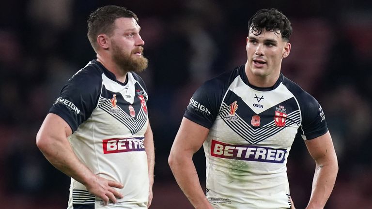 England's Herbie Farnworth (right) and Elliott Whitehead look dejected after losing against Samoa