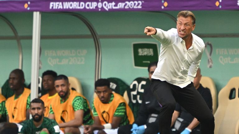 World Cup 2022 in Qatar, Argentina - Saudi Arabia, preliminary round, Group C, at Lusail Stadium, Saudi Arabia's coach Herve Renard during the match.