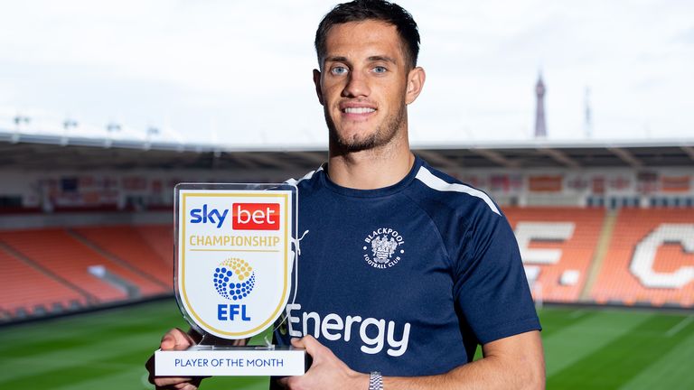 Sky Bet Championship Player of the Month for October 2022, Jerry Yates of Blackpool - Mandatory by-line: Robbie Stephenson/JMP - 10/11/22 - FOOTBALL - Bloomfield Road - Blackpool, England - Sky Bet Player of the Month