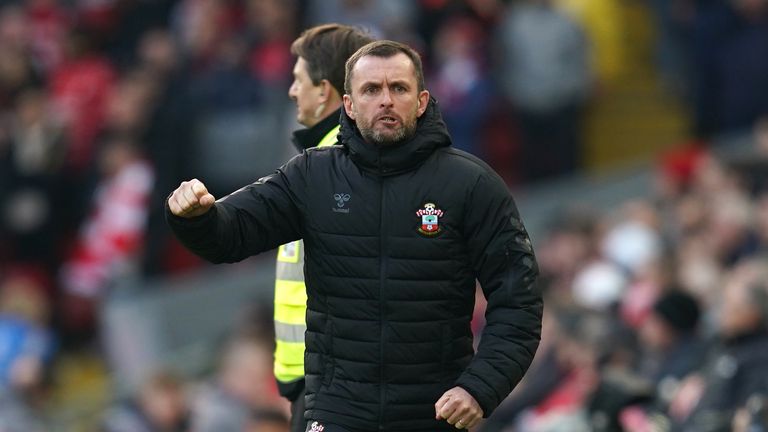 New Southampton boss Nathan Jones celebrates his side's equaliser