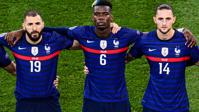 Karim Benzema (à gauche), Paul Pogba (au centre), Adrien Rabiot (à droite)