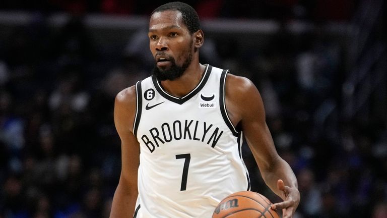 Brooklyn Nets forward Kevin Durant dribbles in the second half against the Los Angeles Clippers in November 2022