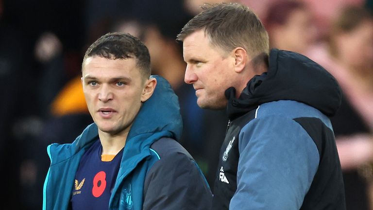 Newcastle right-back Kieran Trippier appeared to pick up a hamstring injury